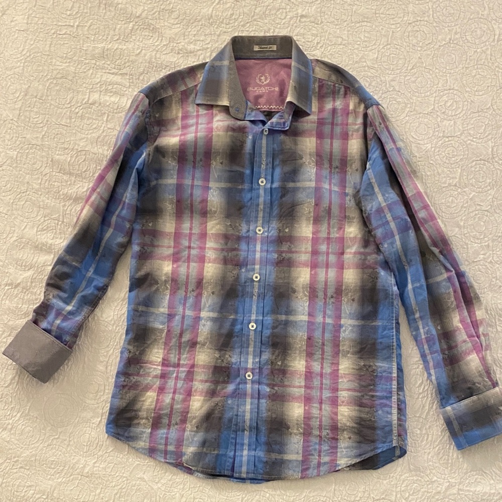 Bugatchi Blue and Purple Plaid Button Down Shirt